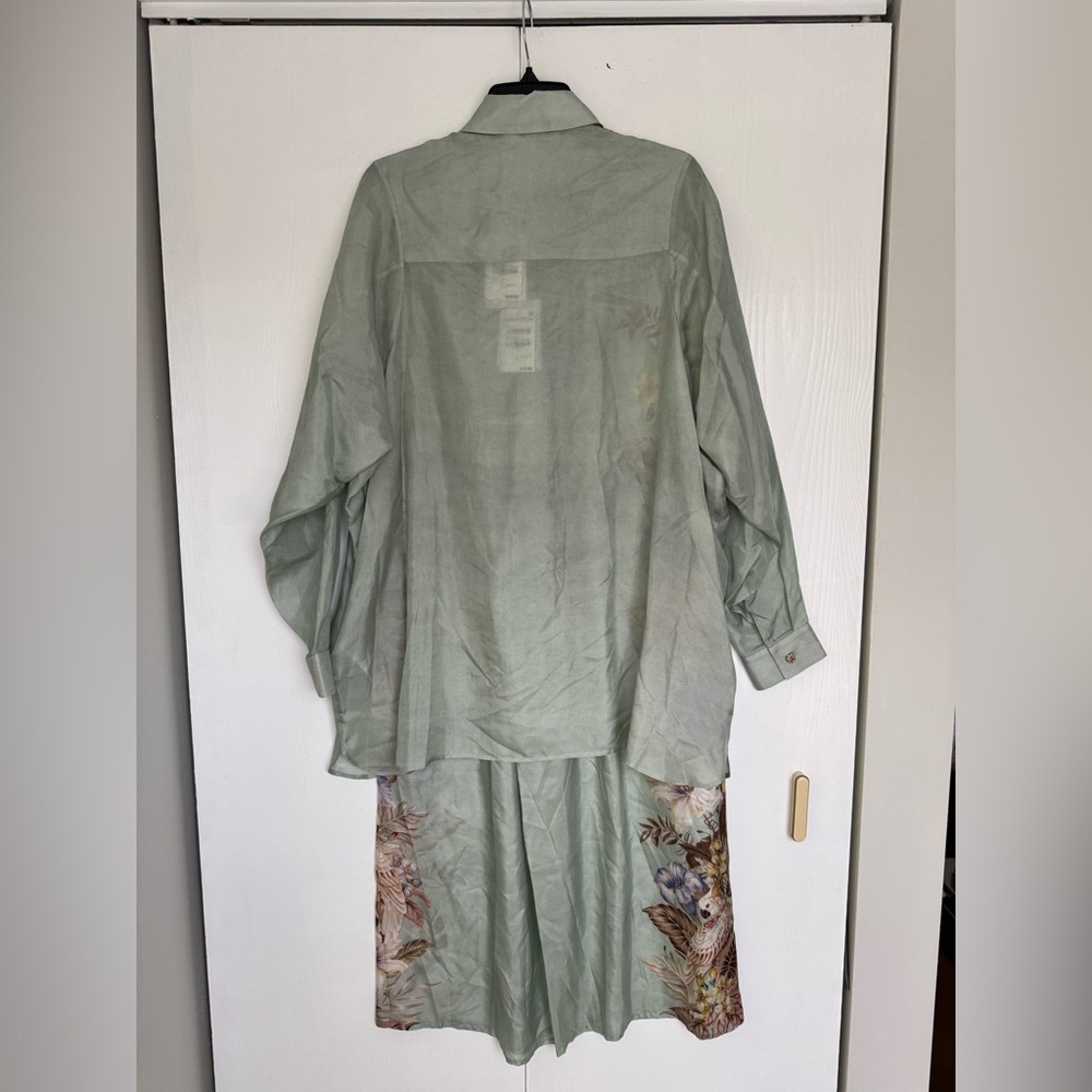 Final Zimmermann Coco Floral Silk Relaxed-Fit Shirt & Trousers Set Sage AU2 US8 - Picture 4 of 16
